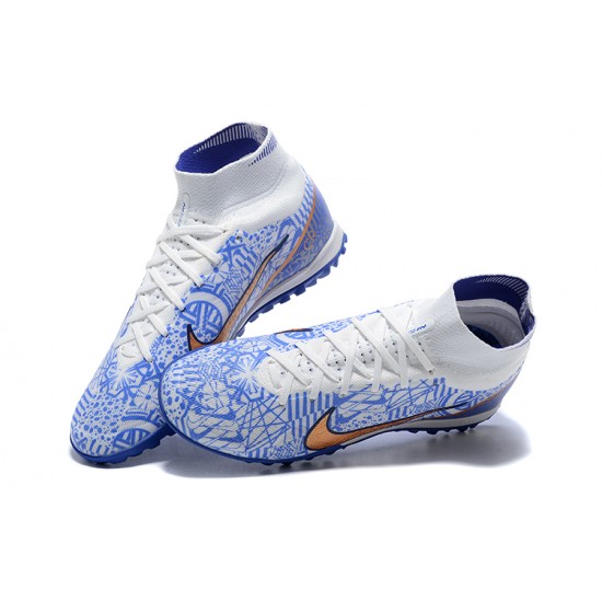 Kopacky Nike Superfly 8 Academy TF Modrý Zlato Bílý Pánské High 